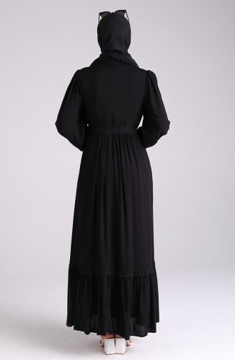 Shirred Viscose Dress with Scallops 8260-05 Black 8260-05