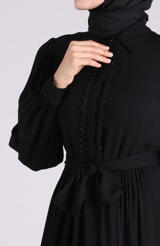 Shirred Viscose Dress with Scallops 8260-05 Black 8260-05