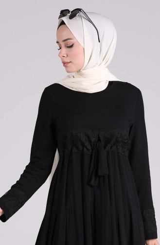 Fistolu Kuşaklı Viskon Elbise 8262-04 Siyah