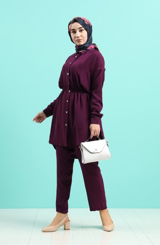 Elastic waist Tunic Trousers Double Suit 09072-01 Purple 09072-01