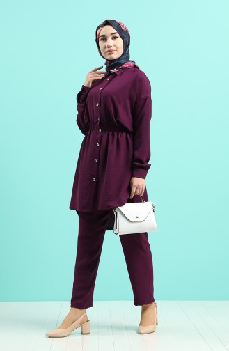 Elastic waist Tunic Trousers Double Suit 09072-01 Purple 09072-01