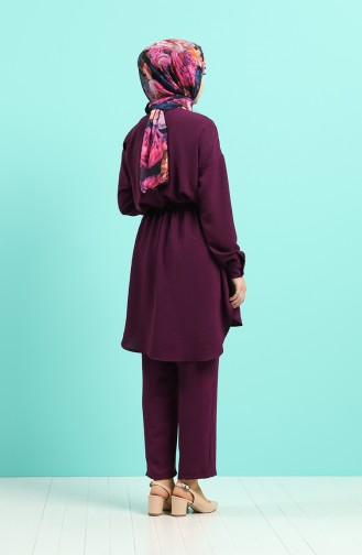 Elastic waist Tunic Trousers Double Suit 09072-01 Purple 09072-01