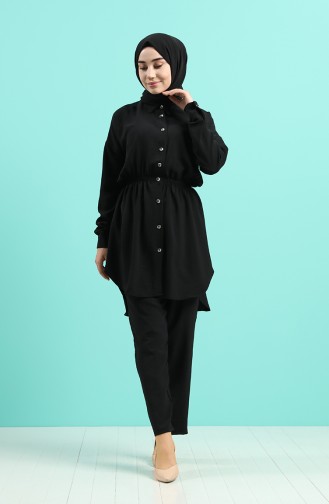 Elastic waist Tunic Trousers Double Suit 09072-03 Black 09072-03