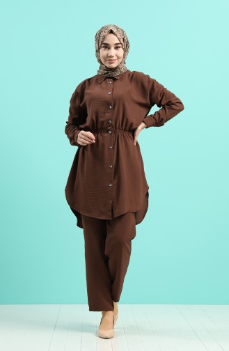 Elastic waist Tunic Trousers Double Suit 09072-04 Brown 09072-04