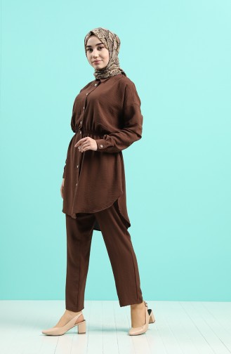 Elastic waist Tunic Trousers Double Suit 09072-04 Brown 09072-04
