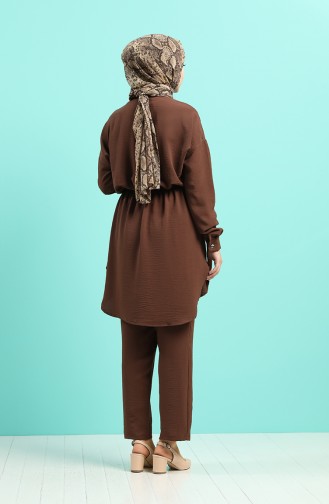 Elastic waist Tunic Trousers Double Suit 09072-04 Brown 09072-04