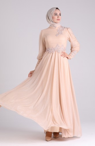 Lace Silvery Evening Dress 1550-02 Beige 1550-02