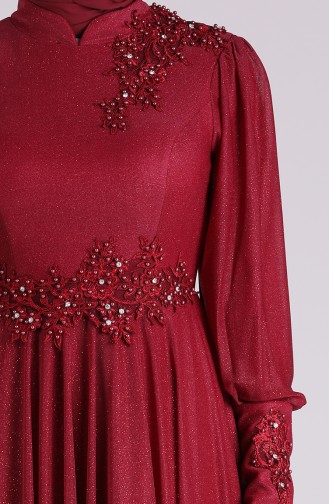 Lace Silvery Evening Dress 1550-03 Burgundy 1550-03