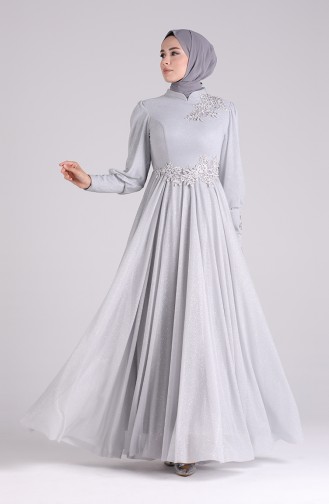 Lace Silvery Evening Dress 1550-05 Gray 1550-05