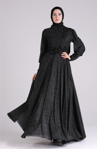 Lace Silvery Evening Dress 1550-06 Black 1550-06