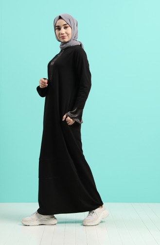 Schwarz Hijab Kleider 0455-01