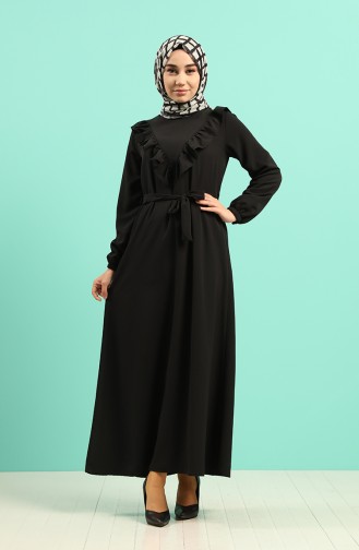 Ruffled Belted Dress 1323-01 Black 1323-01