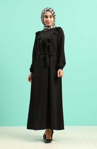 Ruffled Belted Dress 1323-01 Black 1323-01