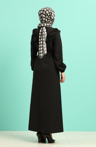 Fırfırlı Kuşaklı Elbise 1323-01 Siyah