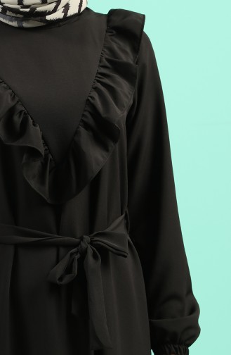 Ruffled Belted Dress 1323-01 Black 1323-01