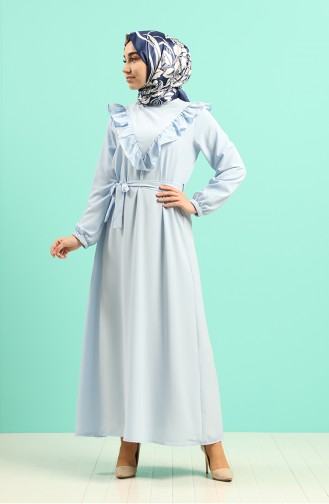 Ruffled Belted Dress 1323-03 Baby Blue 1323-03