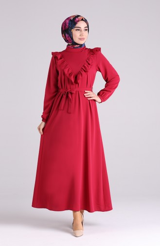 Ruffled Belted Dress 1323-04 Burgundy 1323-04