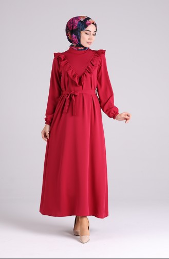 Ruffled Belted Dress 1323-04 Burgundy 1323-04