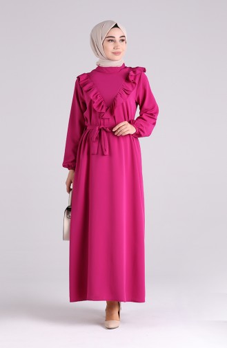 Ruffled Belted Dress 1323-05 Fuchsia 1323-05