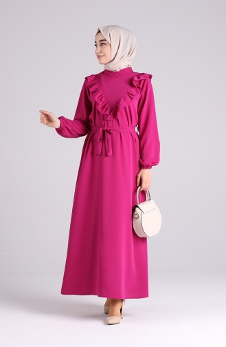 Ruffled Belted Dress 1323-05 Fuchsia 1323-05