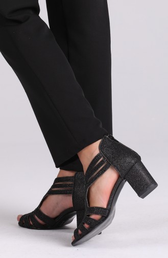 Bayan Yazlık Topuklu Ayakkabı 9055-14 Siyah Sim