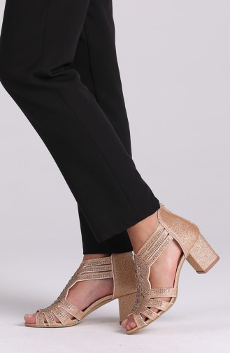 Bayan Yazlık Topuklu Ayakkabı 9055-16 Altın Sim