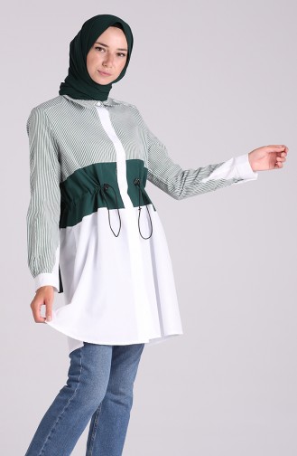 Beli Büzgülü Tunik 09078-03 Zümrüt Yeşili