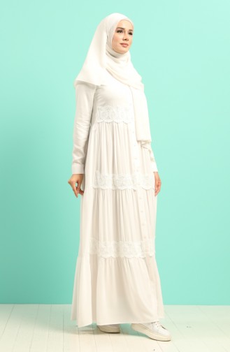 Scalloped Viscose Dress 8259-02 White 8259-02