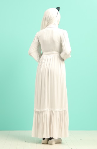 Shirred Viscose Dress with Scallops 8260-03 White 8260-03