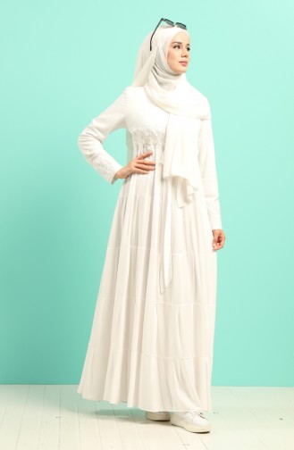 Scalloped Belted Viscose Dress 8262-01 White 8262-01