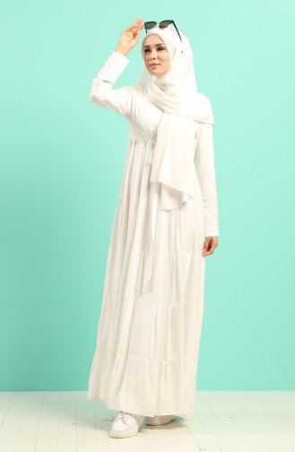 Weiß Hijab Kleider 8262-01