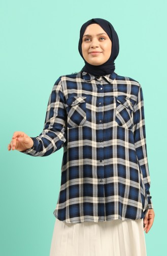 Navy Blue Overhemdblouse 201038-01