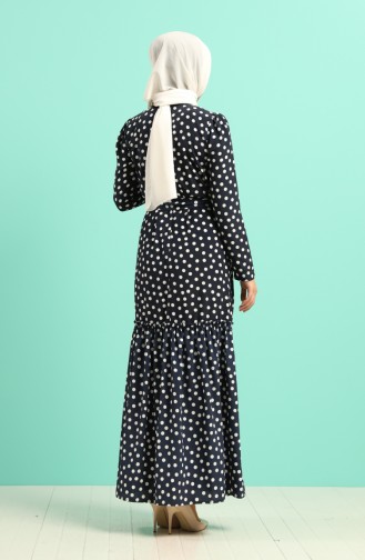 Puantiyeli Elbise 1009-01 Lacivert