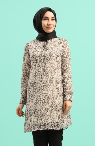 Desenli Tunik 7054B-01 Bej