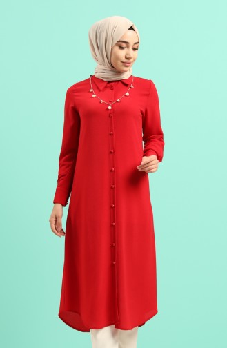 Kolyeli Uzun Tunik 5837-05 Kırmızı