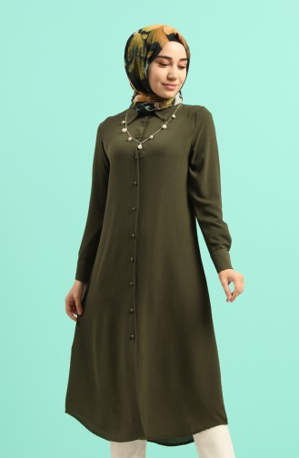 Kolyeli Uzun Tunik 5837-07 Haki