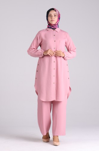 Aerobin Fabric Buttoned Tunic Trousers Double Suit 6569-02 Dry Rose 6569-02