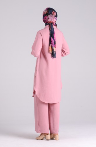 Ensemble Deux Pieces Pantalon Tunique a Boutons Tissu Aerobin 6569-02 Rose Pâle 6569-02
