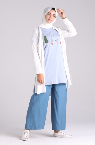 Long Tshirt İmprimé 8134-12 Bleu Bébé 8134-12