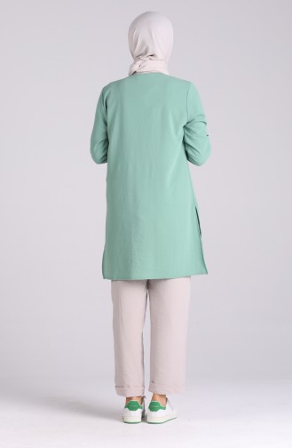 Tensel Kumaş Tunik Pantolon İkili Takım 6353-03 Çağla Yeşili Bej
