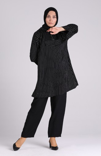 Fermuarlı Tunik Pantolon İkili Takım 1005-02 Siyah