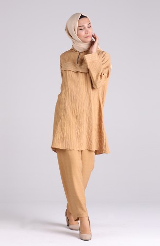 Fermuarlı Tunik Pantolon İkili Takım 1005-04 Camel