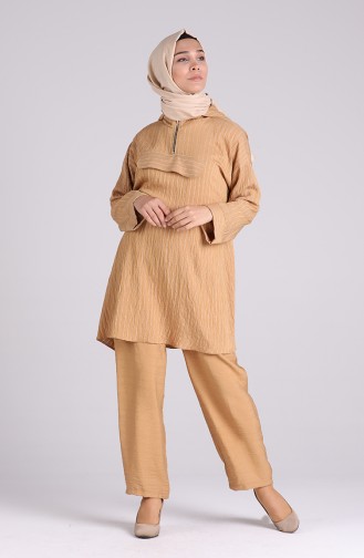 Fermuarlı Tunik Pantolon İkili Takım 1005-04 Camel