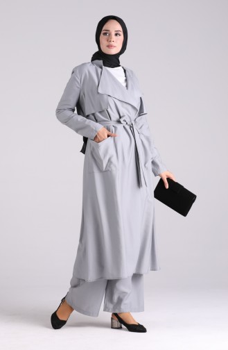 Belted Trench Coat Trousers Double Suit 6861-01 Gray 6861-01
