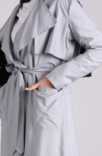 Belted Trench Coat Trousers Double Suit 6861-01 Gray 6861-01