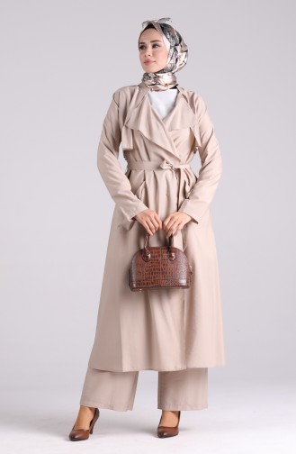 Belted Trench Coat Trousers Double Suit 6861-02 Stone 6861-02