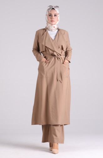 Belted Trench Coat Pants Double Suit 6861-03 Mink 6861-03