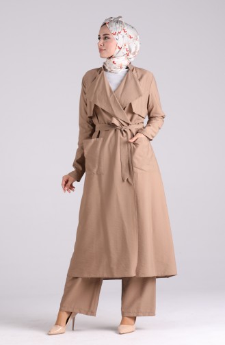 Belted Trench Coat Pants Double Suit 6861-03 Mink 6861-03