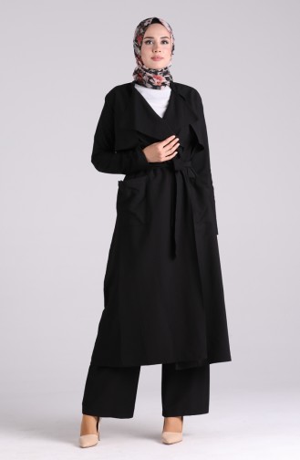 Belted Trench Coat Pants Double Suit 6861-04 Black 6861-04