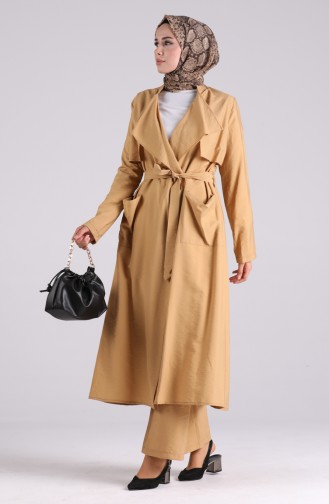 Belted Trench Coat Pants Double Suit 6861-06 Camel 6861-06